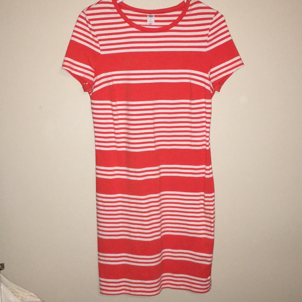 Old Navy Striped, orange and white T-shirt dress